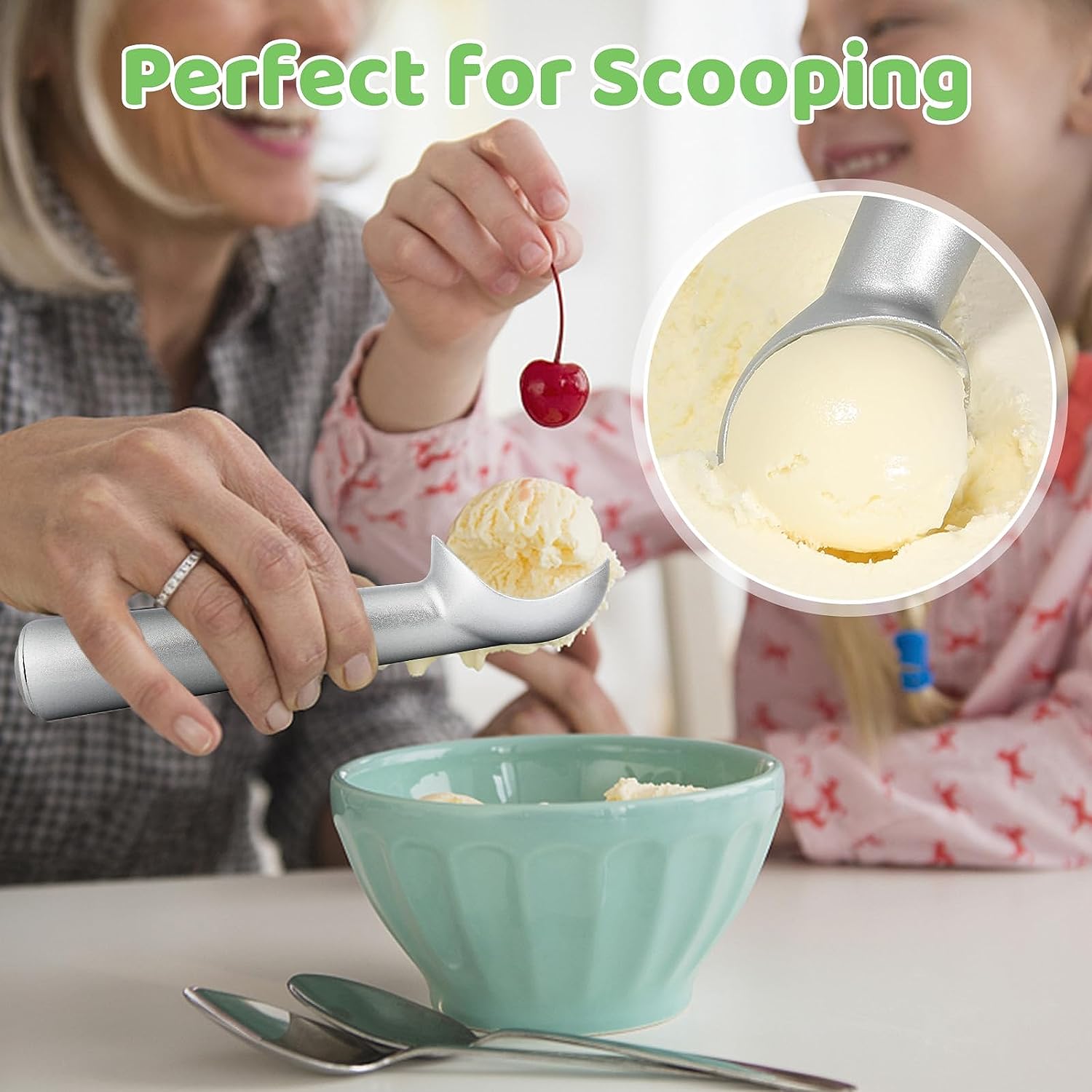 Ice Cream Scoop, Nonstick Anti-Freeze One Piece Aluminum Scooper Spoon, Heavy Duty Ice Cream Scooper, Durable Design, Easy Clean, Cookie Dough -7 inches Ice Cream Scoop, Nonstick Anti-Freeze One Piece Aluminum Scooper Spoon, Heavy Duty Ice Cream Scooper, Durable Design, Easy Clean, Cookie Dough -7 inches